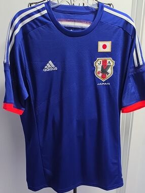 adidas Japan Men's Blue Soccer Jersey with Red Accents